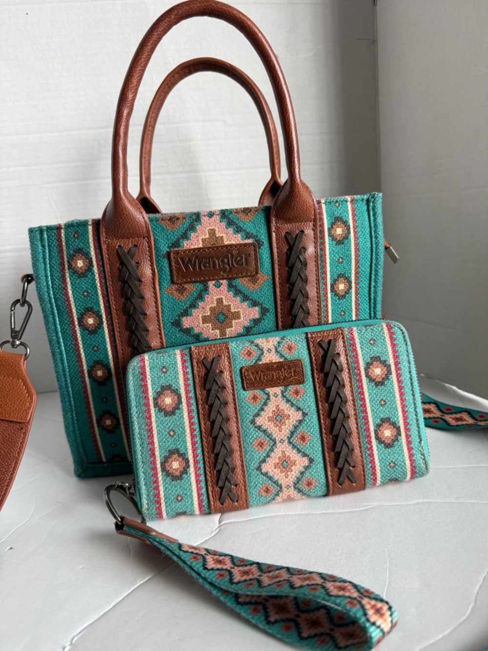 Wrangler Aztec Tote Bag for Women Boho Shoulder Purses and Handbags, Turquoise - Picture 9 of 16